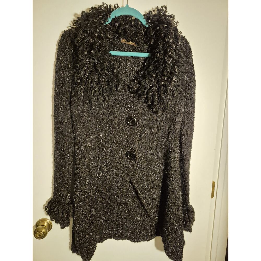 💥 John Fashion Black Large Women’s Knit Cardigan Button Sweater Wool Blend Z2
